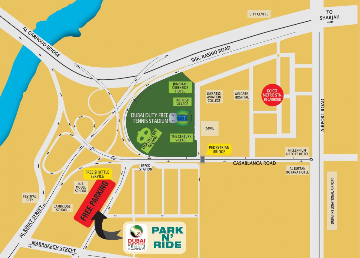 Dubai bebas cukai tenis stadium peta lokasi