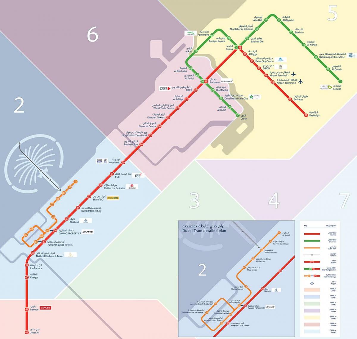 Dubai metro peta dengan trem
