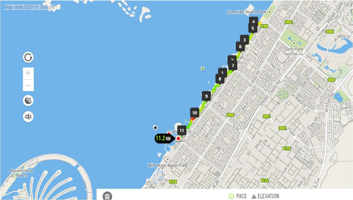Jumeirah pantai berlari track peta
